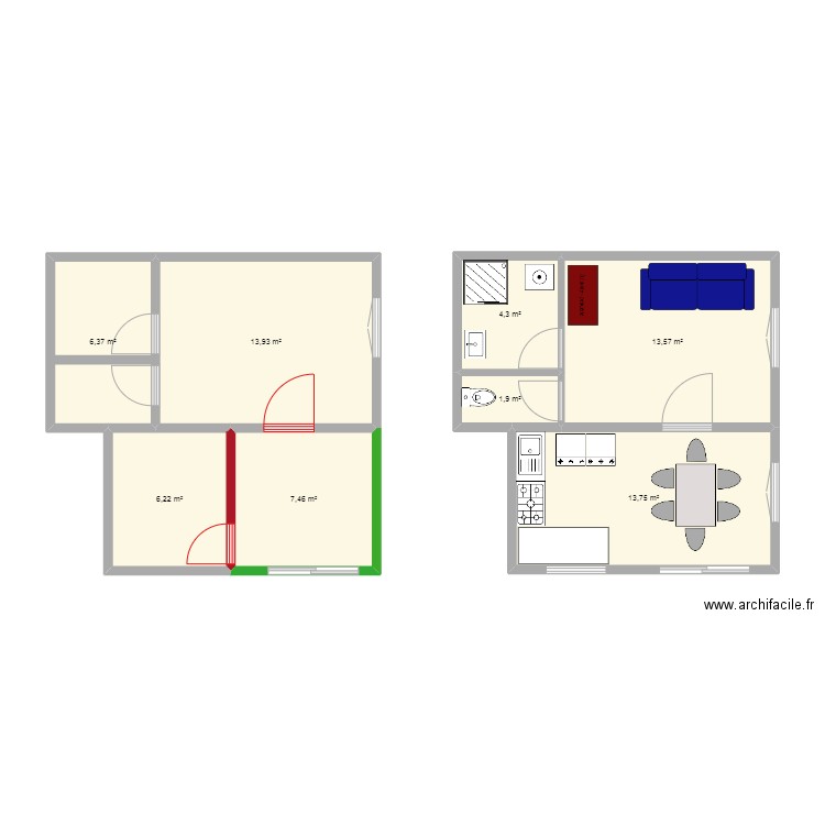 plan studio. Plan de 8 pièces et 67 m2