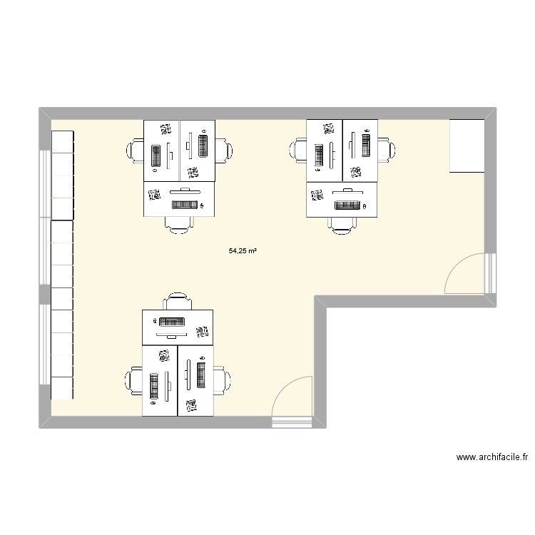 Bureau DSI 2. Plan de 1 pièce et 54 m2