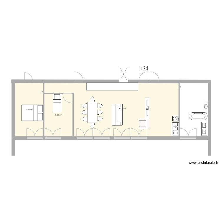 Maison enterrée 1. Plan de 3 pièces et 66 m2