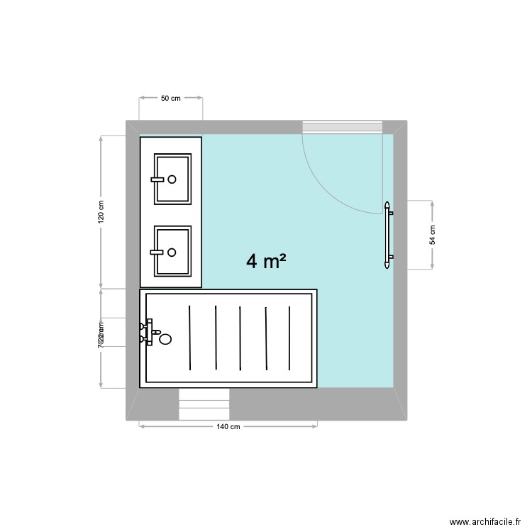 SDB Bouchaniere2. Plan de 1 pièce et 4 m2