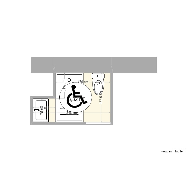 SDB Daillan. Plan de 1 pièce et 3 m2