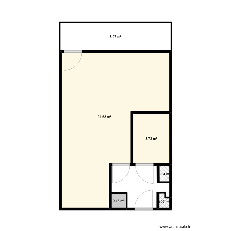 studio. Plan de 6 pièces et 36 m2