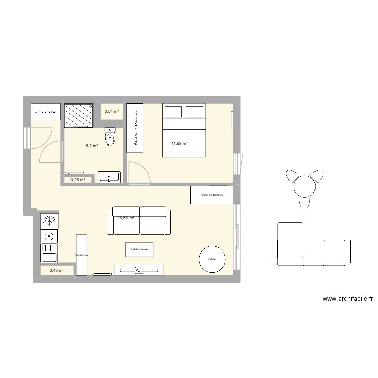 Saint-Naz appart t2 45m2 (3). Plan de 6 pièces et 45 m2