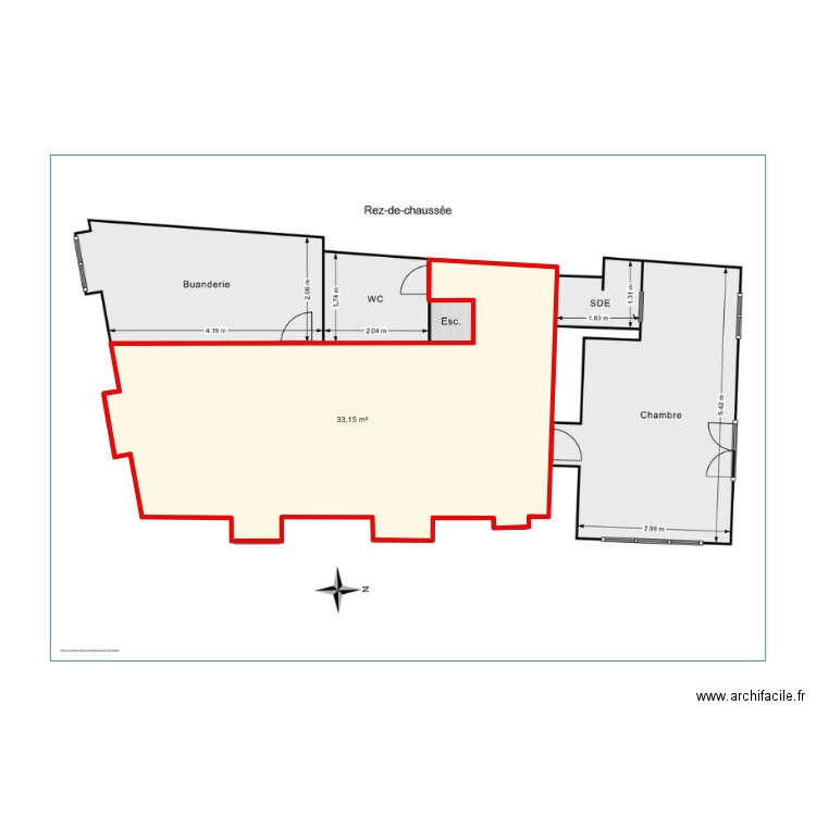 SAM RDC M2. Plan de 1 pièce et 33 m2