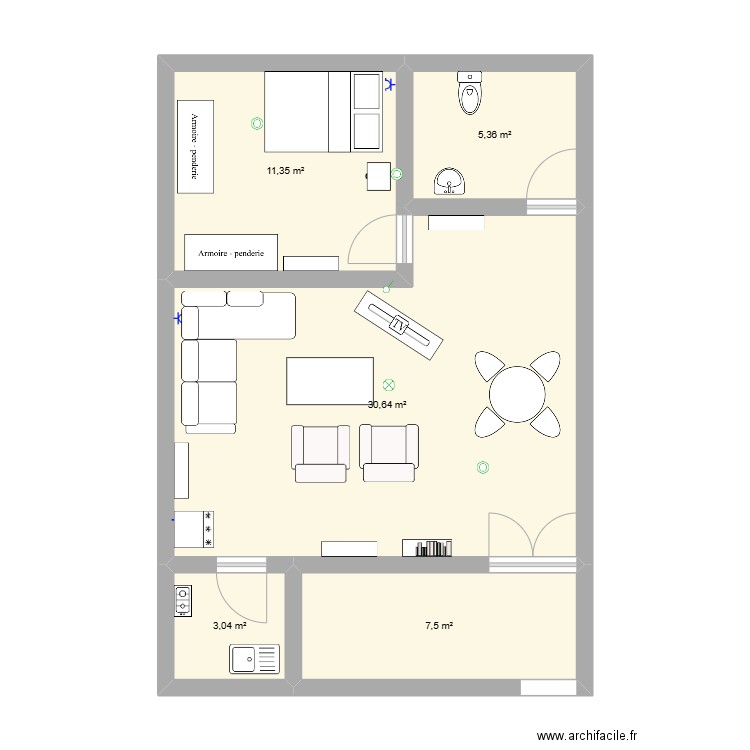 Studio FI. Plan de 5 pièces et 58 m2