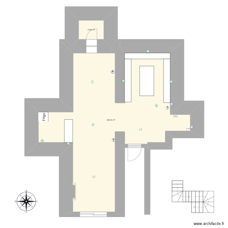 Cave. Plan de 2 pièces et 71 m2