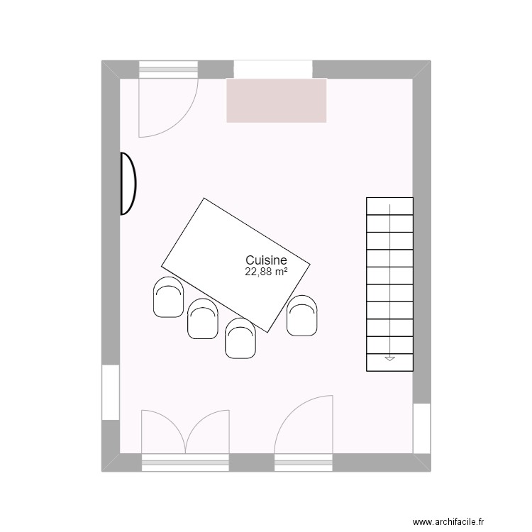 Cuisine Escalier Droit. Plan de 1 pièce et 23 m2