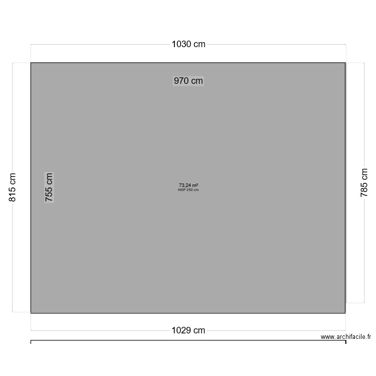 Coupe. Plan de 1 pièce et 73 m2