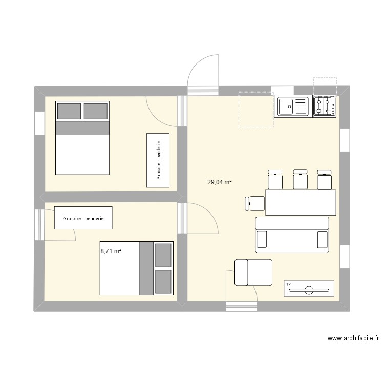 partie1. Plan de 2 pièces et 38 m2