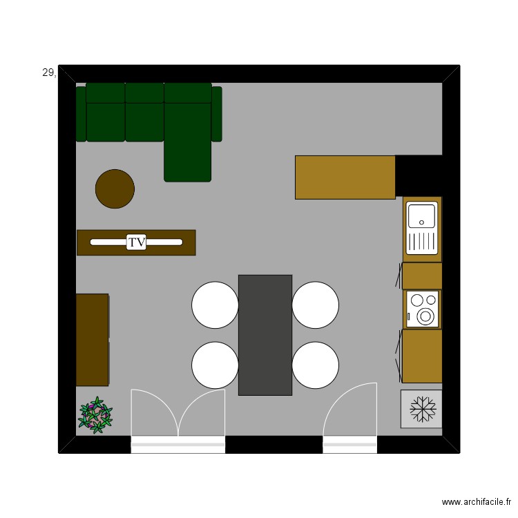 T3 table v2. Plan de 1 pièce et 29 m2