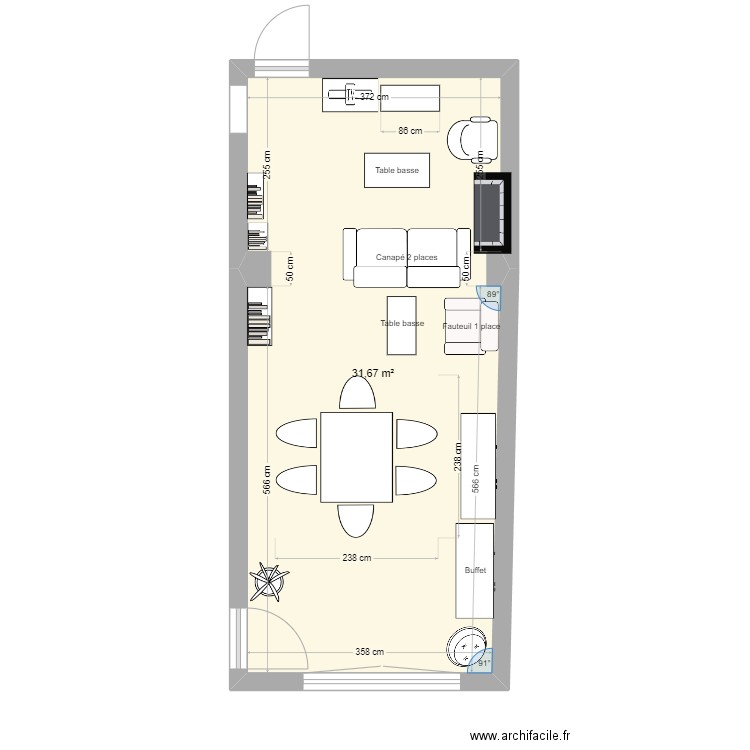 Grande pièce.-2. Plan de 1 pièce et 32 m2