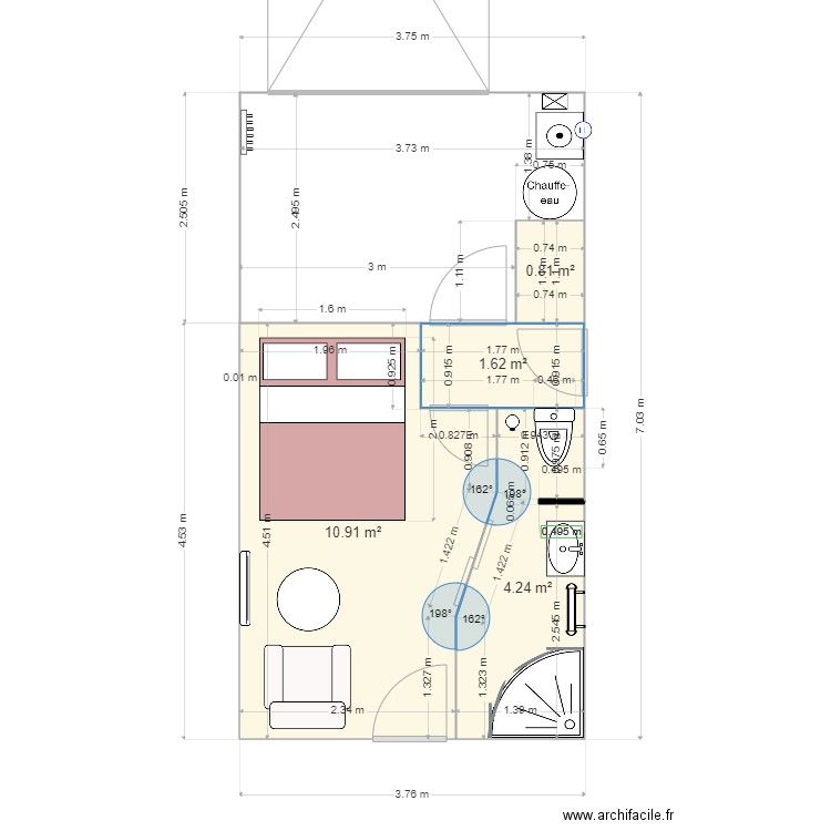 Chambre 2 chalet Version 1. Plan de 4 pièces et 18 m2