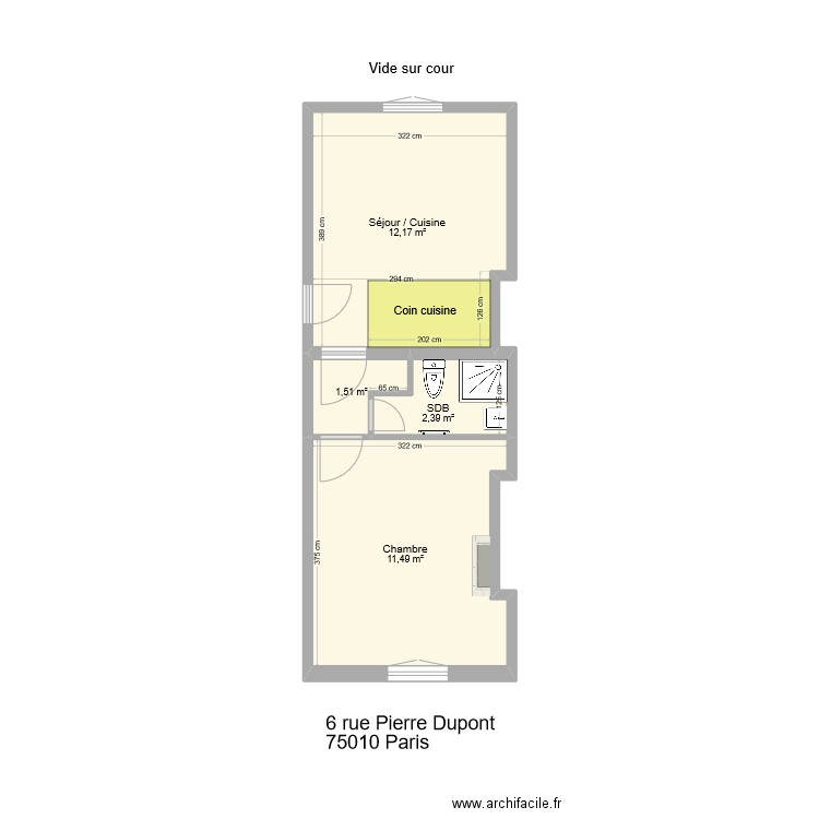 6 Pierre Dupont Plan projet. Plan de 4 pièces et 28 m2