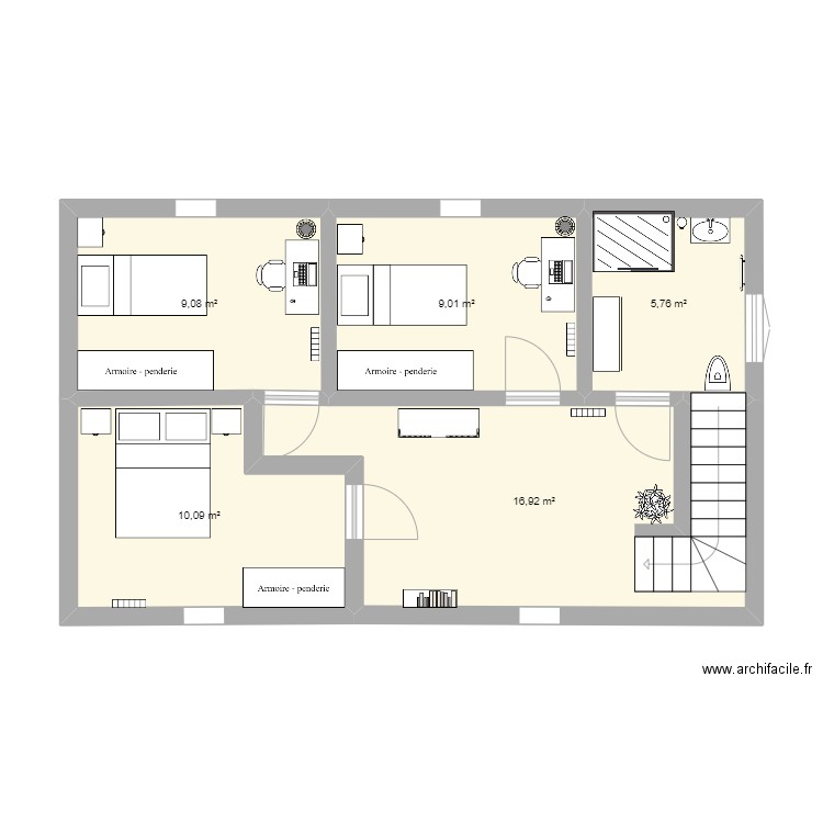 aménagement comble 29 brest. Plan de 5 pièces et 51 m2