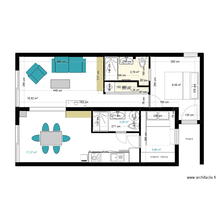 LGM Projet 6. Plan de 7 pièces et 58 m2