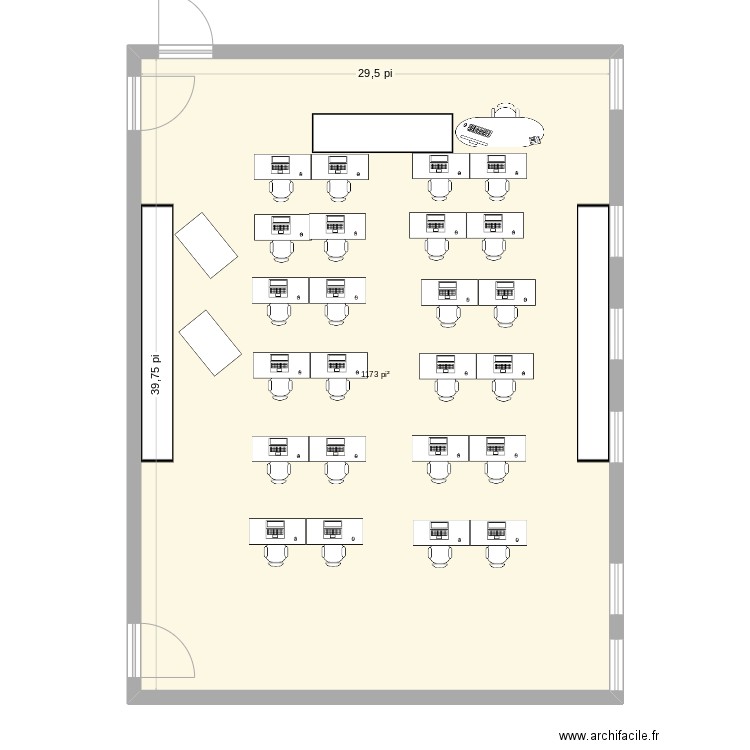 classe. Plan de 1 pièce et 109 m2