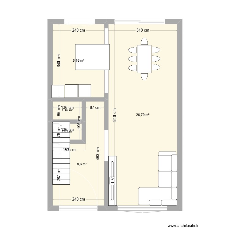 maison ajustement cuisine . Plan de 5 pièces et 46 m2