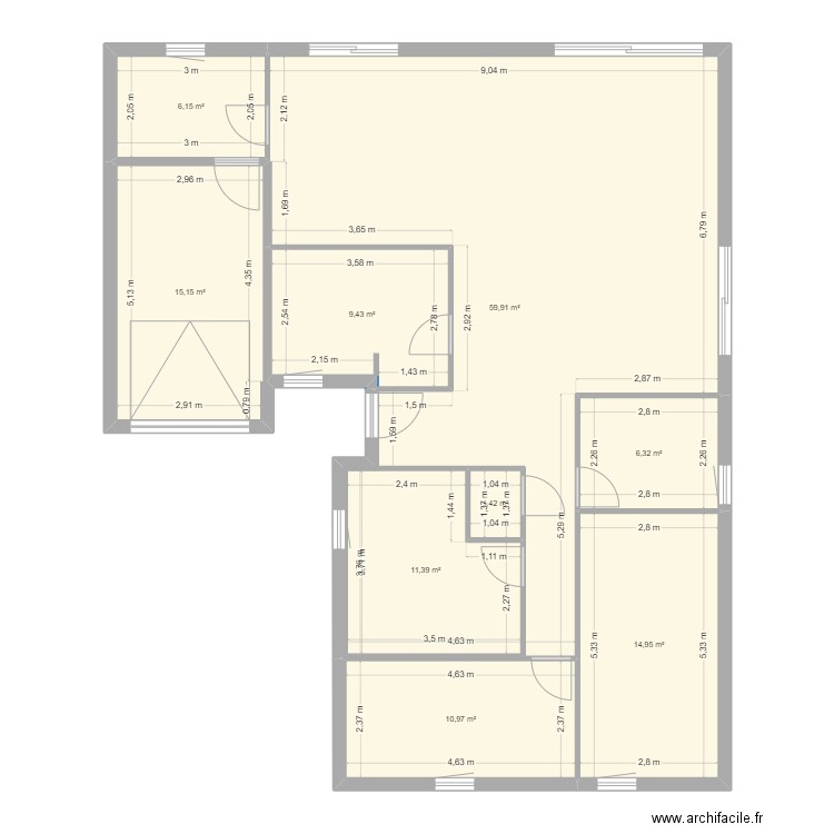 plan 1. Plan de 9 pièces et 150 m2