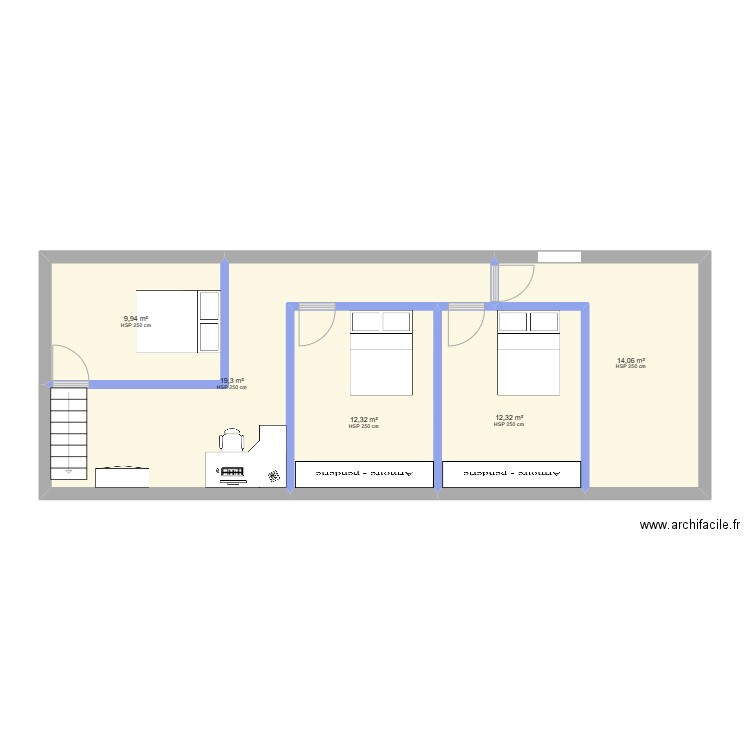 Etage 2. Plan de 5 pièces et 68 m2