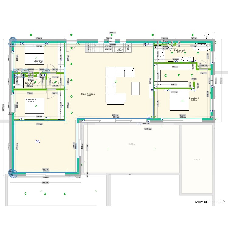 Plan cloisonnement variante 2 dressing master. Plan de 25 pièces et 375 m2