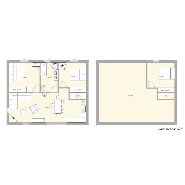 Rez de jardin. Plan de 8 pièces et 140 m2