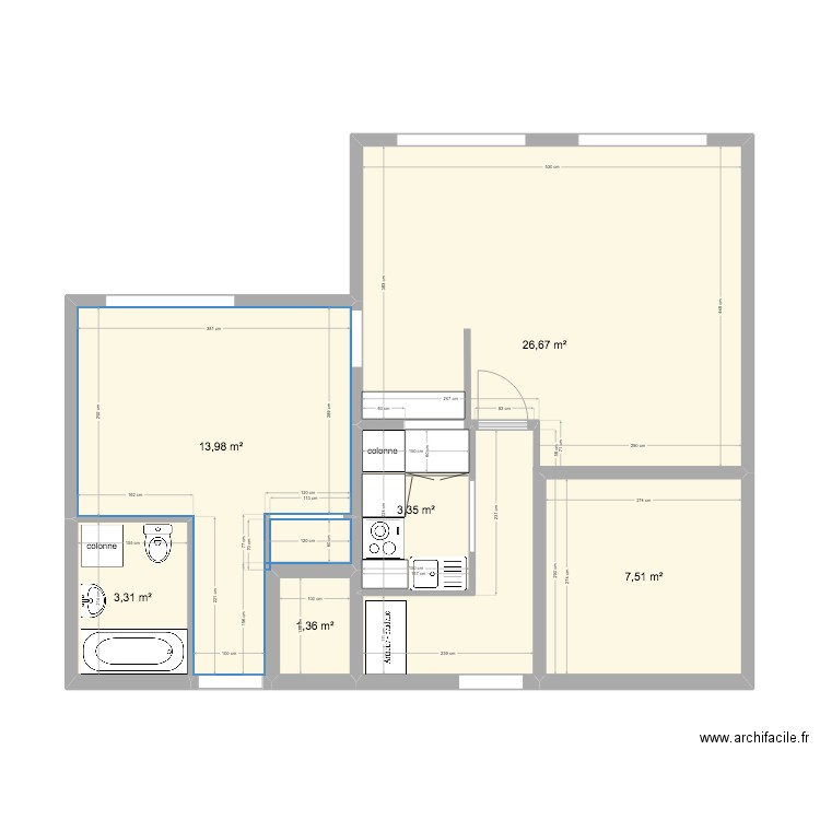 5 eme cuisine. Plan de 6 pièces et 56 m2