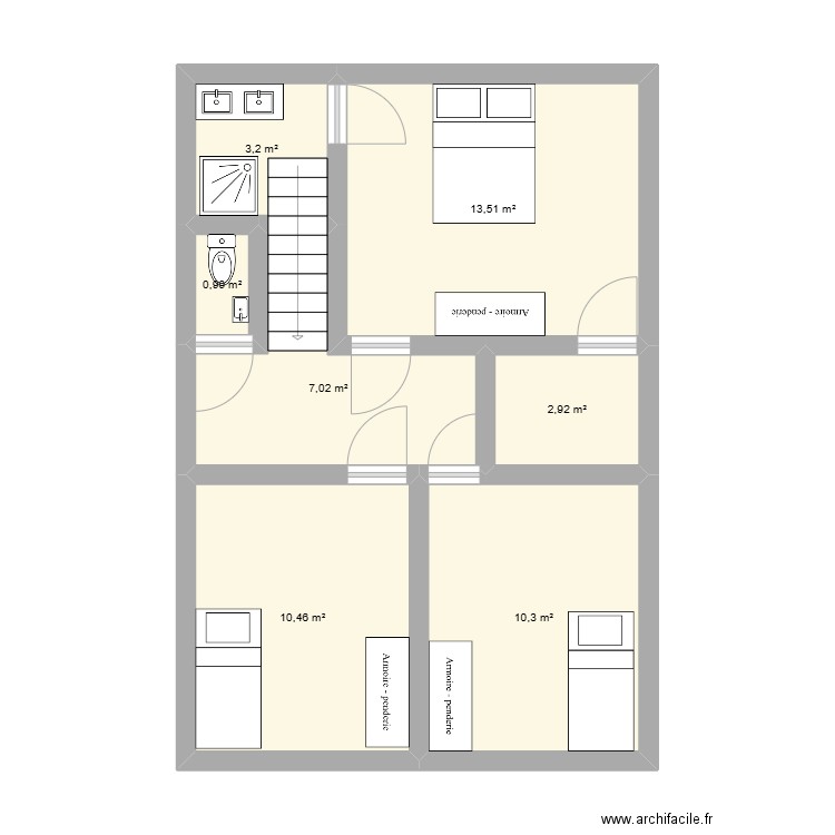 etage2. Plan de 7 pièces et 48 m2