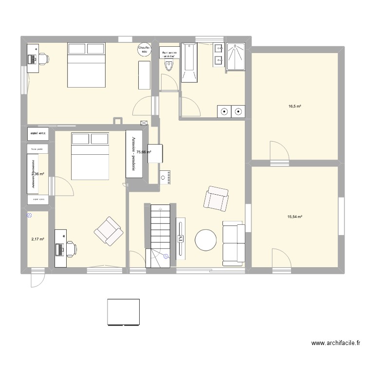 bas Meyzieu v2 escalier inversé. Plan de 5 pièces et 112 m2