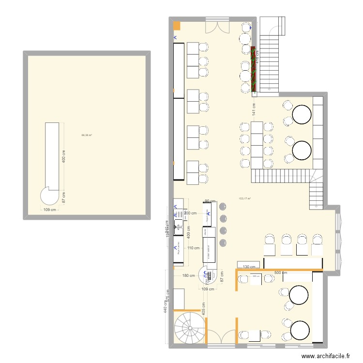 Kinshasa. Plan de 2 pièces et 220 m2