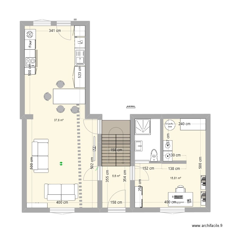 Place Anseroeul 6 - rez-V5. Plan de 3 pièces et 59 m2