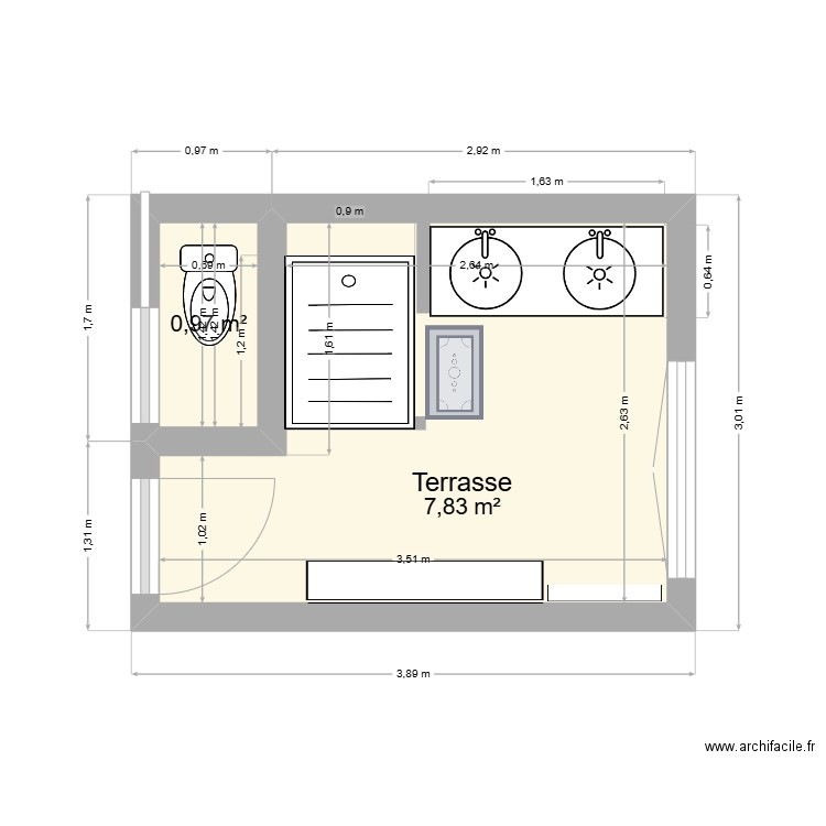 PLAN SALLE DE BAIN 15/03/25. Plan de 2 pièces et 9 m2