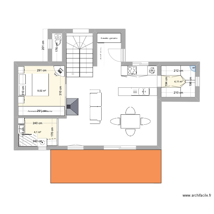 maison. Plan de 3 pièces et 17 m2