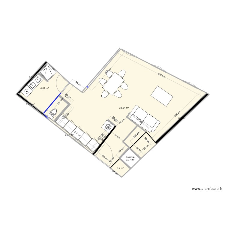 Appt 3 cote test amenag 50. Plan de 8 pièces et 46 m2