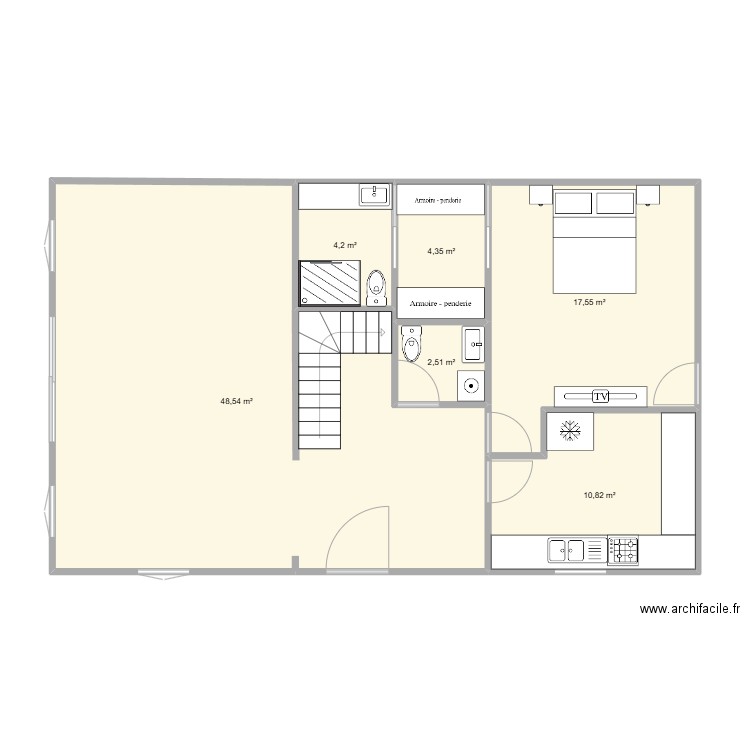 rdc2. Plan de 6 pièces et 88 m2