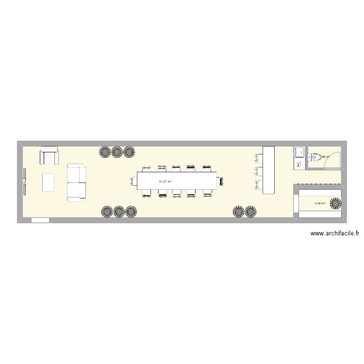 CAVE. Plan de 3 pièces et 56 m2