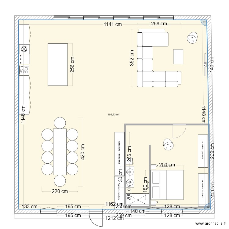 Puiseux le Hauberger-V2. Plan de 2 pièces et 157 m2