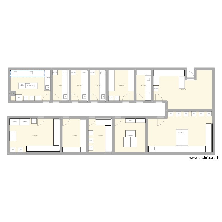 Pré-PCR. Plan de 13 pièces et 179 m2