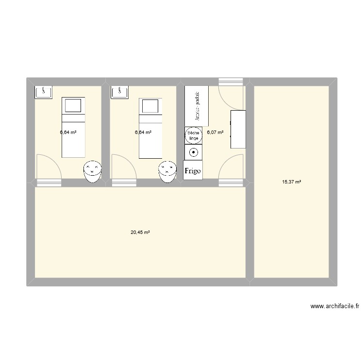 institut reve. Plan de 5 pièces et 55 m2