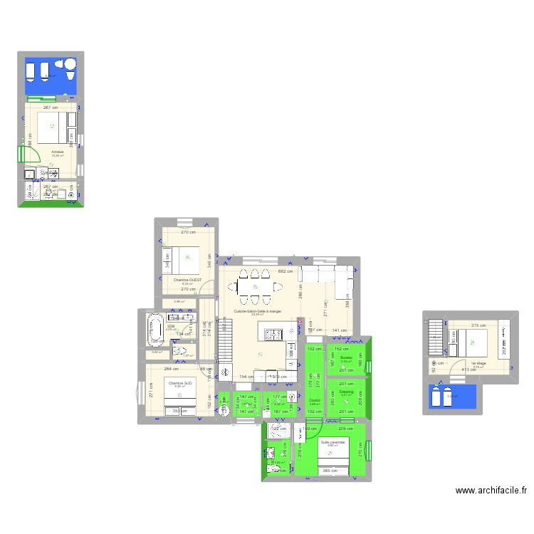 Maison PTZ extension. Plan de 22 pièces et 124 m2