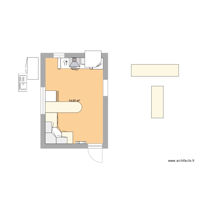 cuisine. Plan de 1 pièce et 15 m2