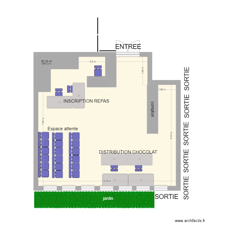 le square CHOCOLAT CCAS. Plan de 1 pièce et 60 m2