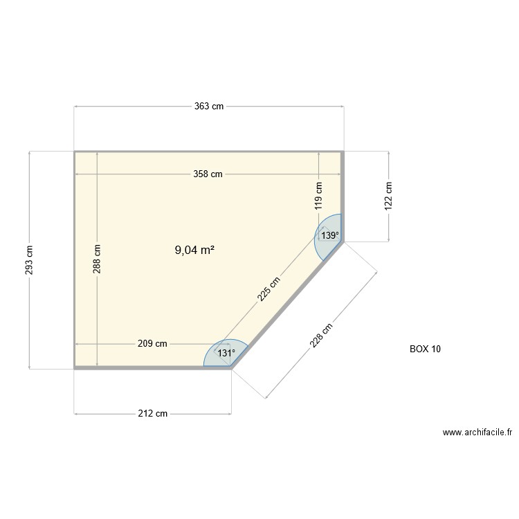 BOX 10. Plan de 1 pièce et 9 m2