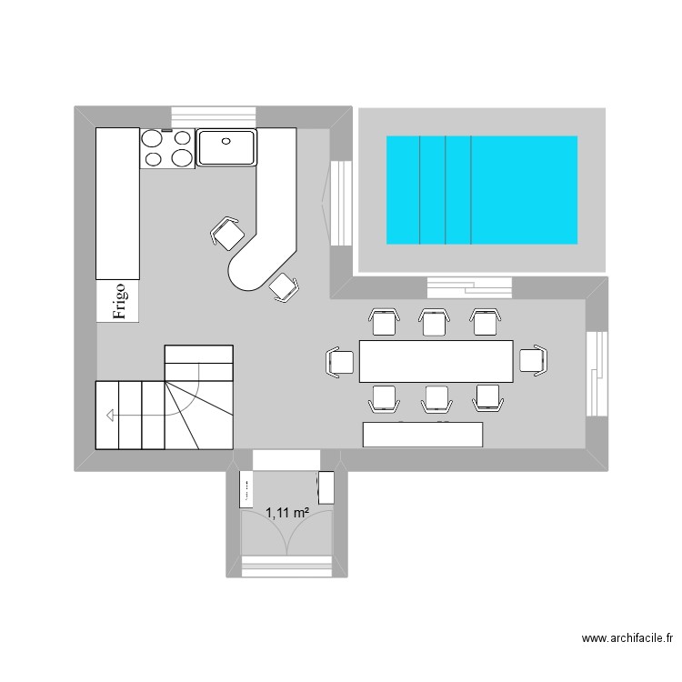 rez de chaussée. Plan de 2 pièces et 17 m2