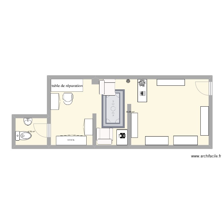 massinissa. Plan de 2 pièces et 61 m2