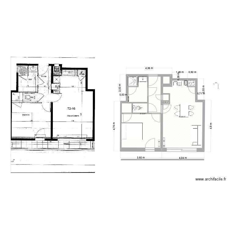 apt1. Plan de 4 pièces et 45 m2