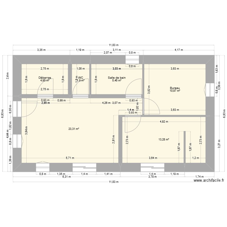 Projet Armelle Larroque petit. Plan de 6 pièces et 60 m2