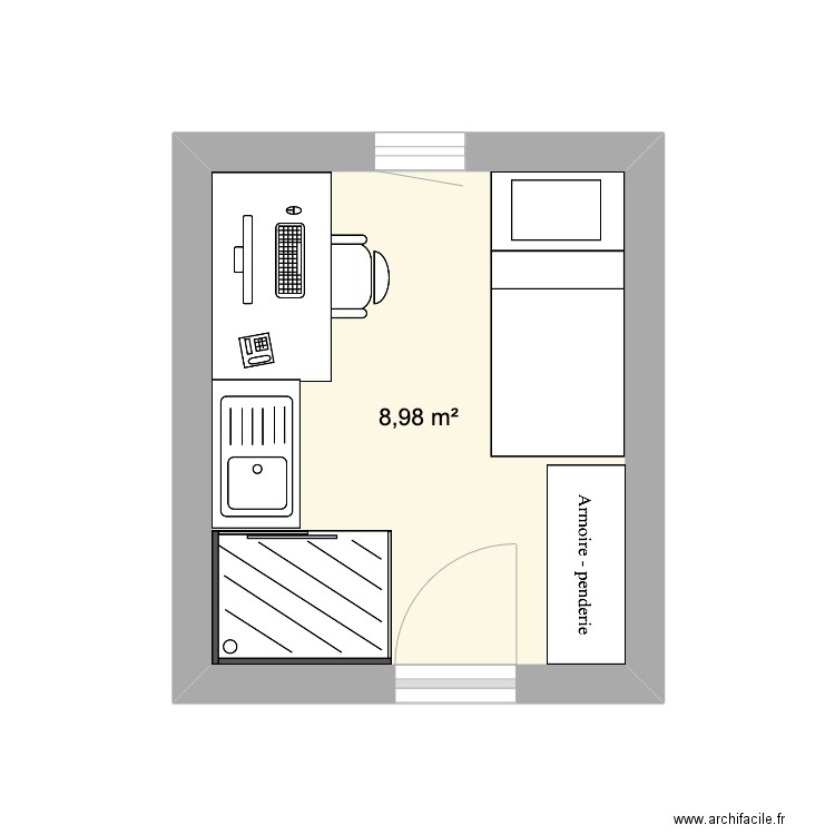 cdb. Plan de 1 pièce et 9 m2