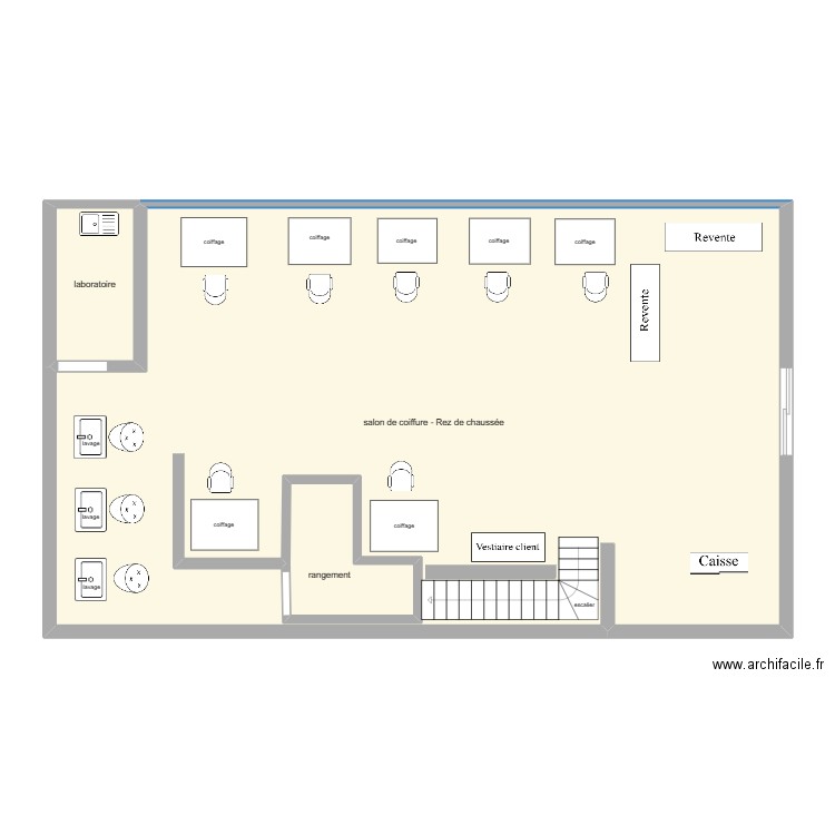 plan de salon de coiffure franck provost - rez de chaussée . Plan de 3 pièces et 129 m2