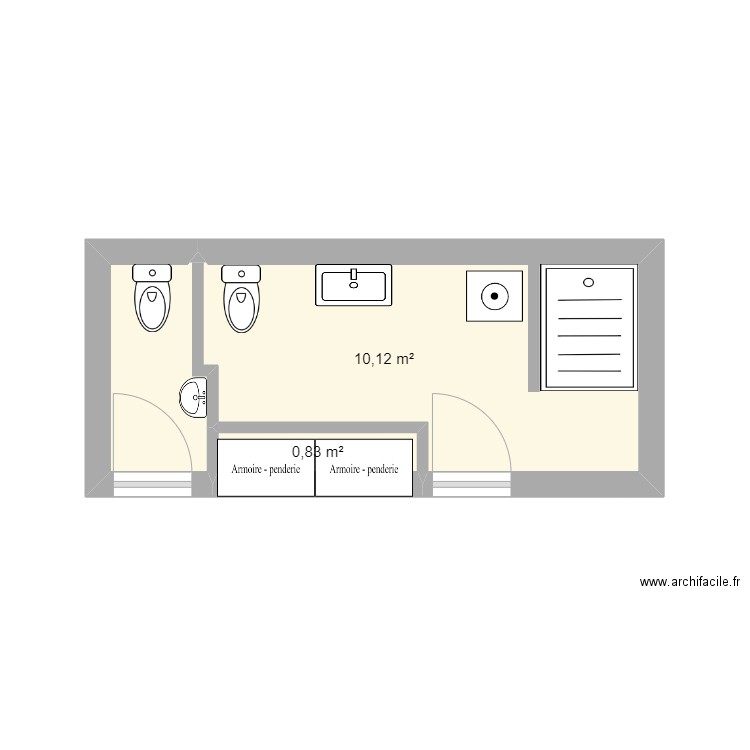 salle de bain. Plan de 2 pièces et 11 m2