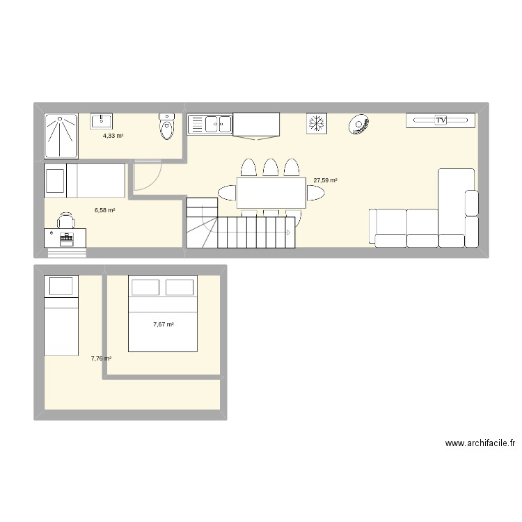 chalet. Plan de 5 pièces et 54 m2